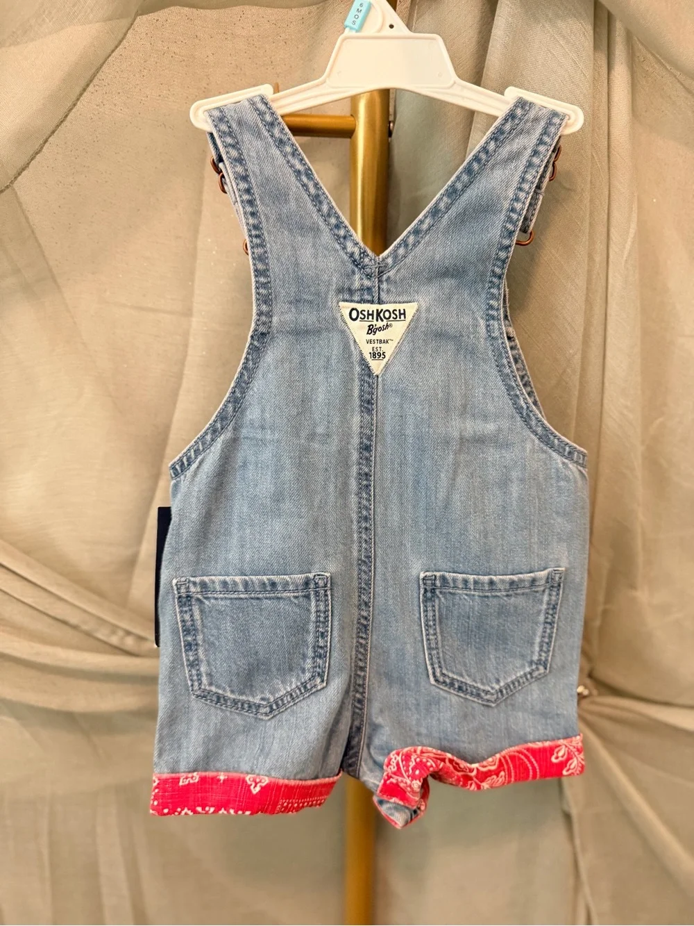 OshKosh B'gosh Light Blue Denim Shortalls with Red Bandana Accents